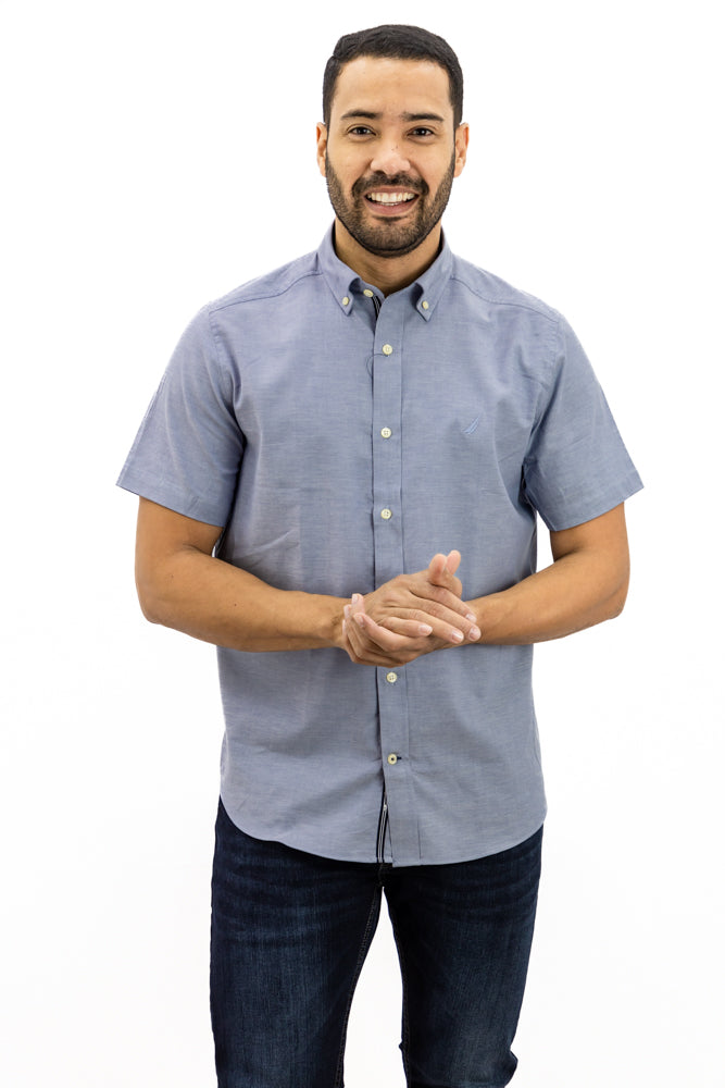 Camisa Nautica Manga Corta Gris Azul