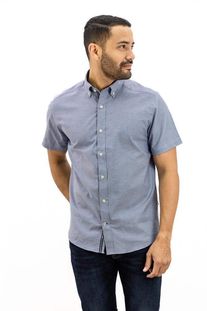 Camisa Nautica Manga Corta Gris Azul