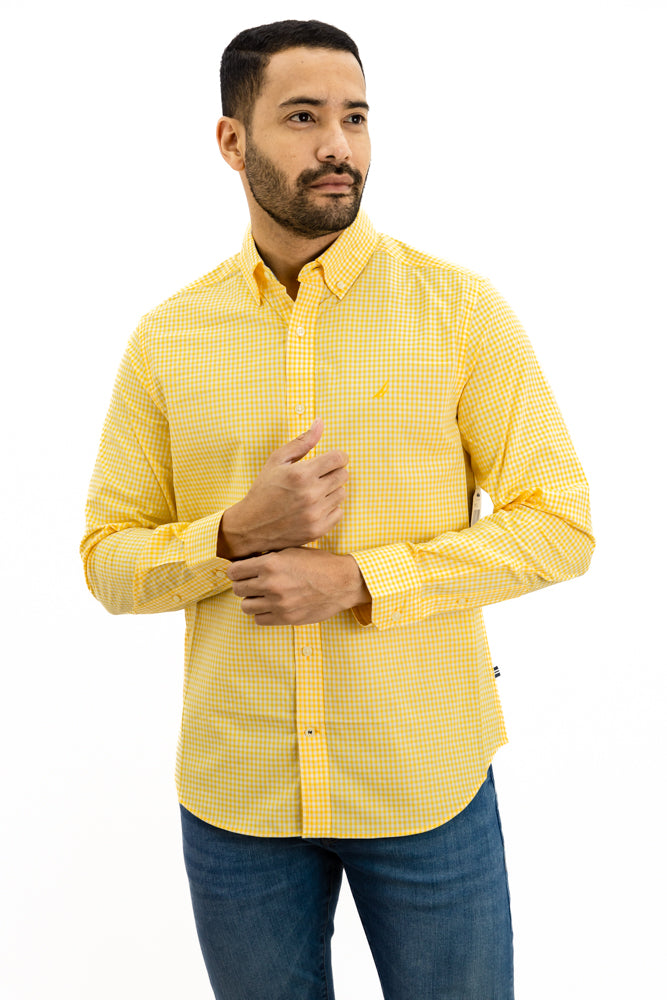 Camisa Nautica Amarillo Cuadros Manga Larga